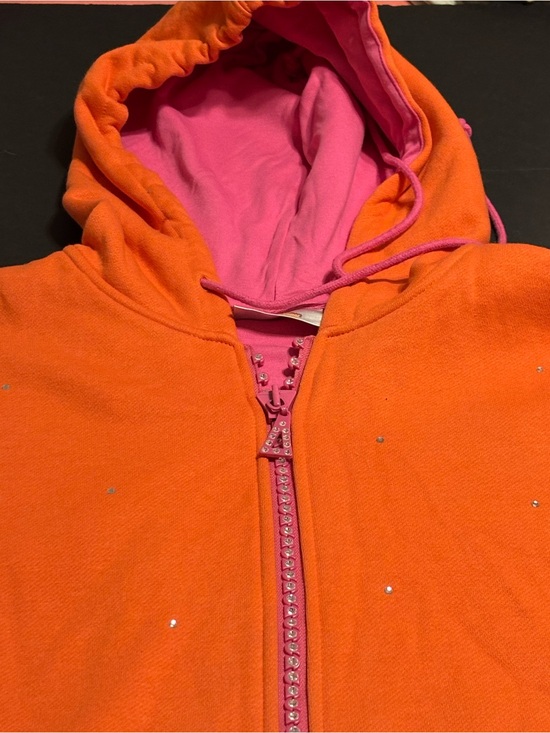 Quacker Factory Tops - Quacker Factory 2X Orange Pink Rhinestone Zip Hoodie Jacket NWOT